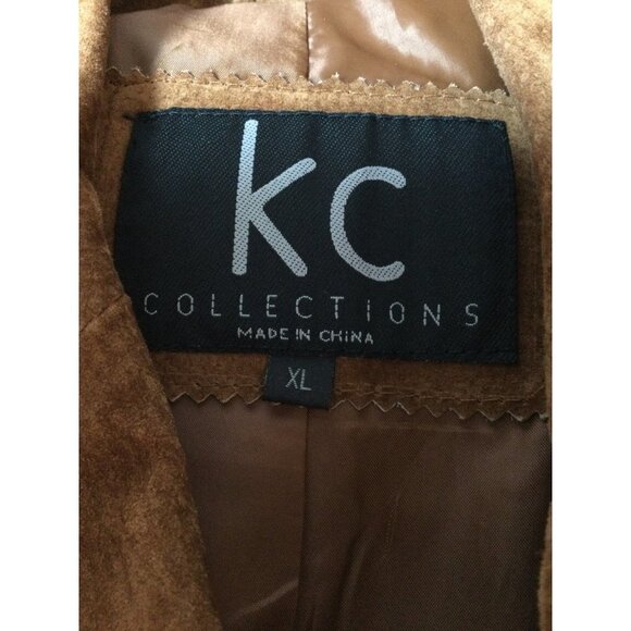 KC Collections Suede Leather Jacket Blazer Button Front Collared Pockets Brown S - Picture 6 of 7